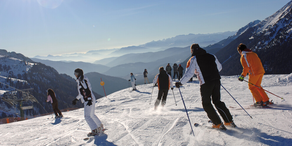 Ski resort Val di Fiemme, Pampeago, skiing in the Dolomites