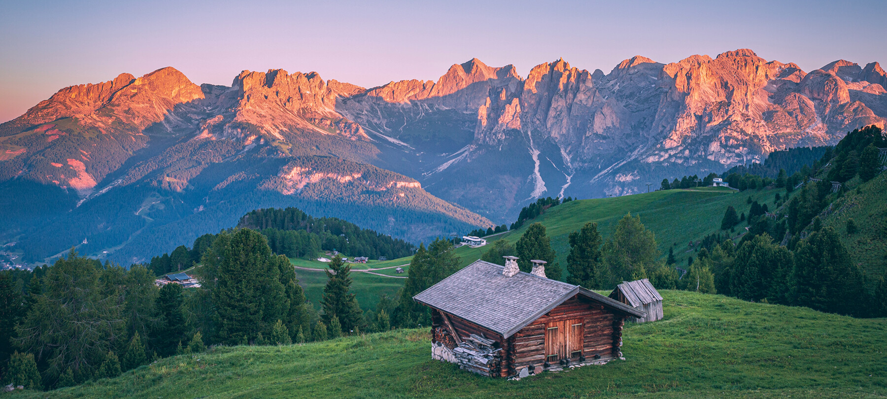 Sunrises and sunsets in a mountain farmstead in Val di Fassa