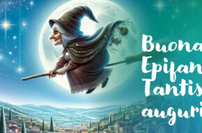 Una befana che vola nel cielo