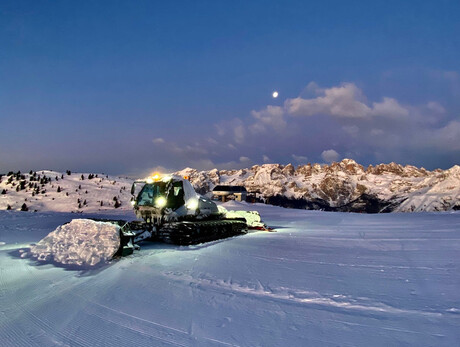 Dining in the mountains after riding a snowcat