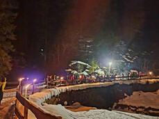 Moonlit snowshoe hike at the Mein Saw Mill