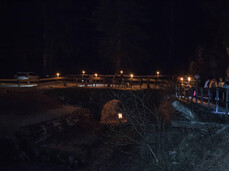 Moonlit snowshoe hike at the Mein Saw Mill