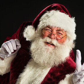 Nell immagine si vede un primo piano di Babbo Natale 