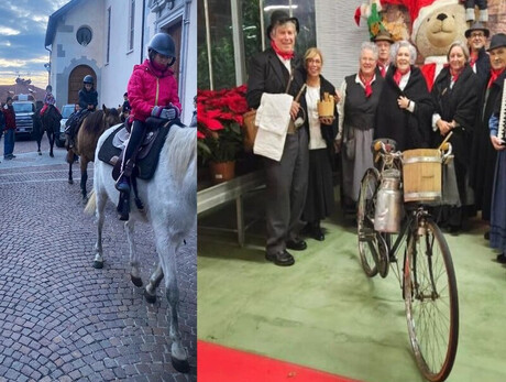 CHILDREN RIDING HORSES IN THE TOWN CENTRE