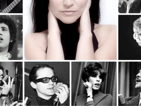 Francesca Bortoli in the centre with images of singers from the 1960s around her