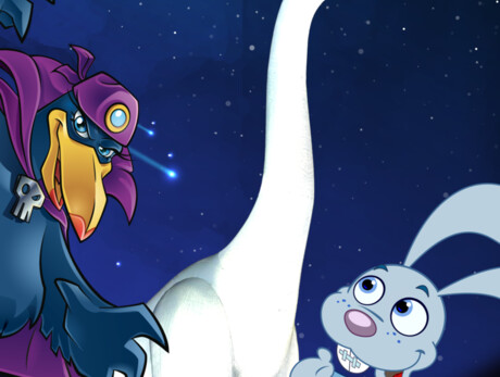 L'immagine mostra l'illustrazione di un minicucciolo (dall'omonimo cartone), un dinosauro e maga cornacchia