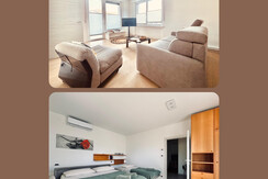 Double sofa bed and third single bed