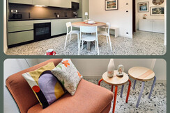 Kitchen with dining and relaxation area