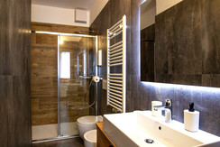 Bathroom with wide shower